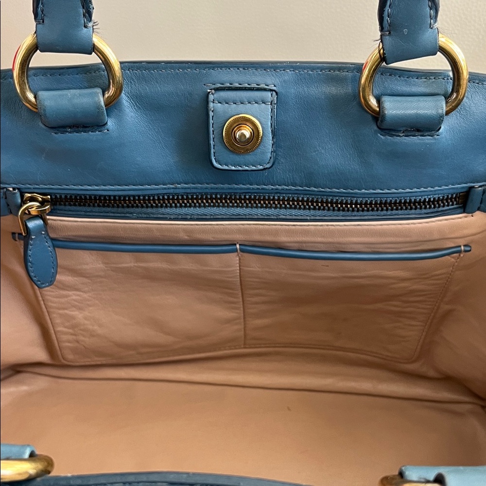 Prada Blue All Leather Satchel with Gold Hardware - Picture 8 of 12